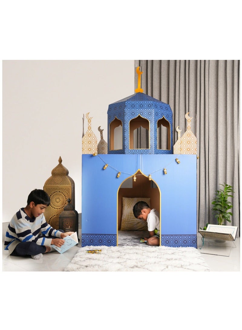 Hilalful Blue Mosque Cardboard Playhouse | Indoor Playhouse for Kids | Interactive Educational Toy | Easy to Assemble | Islamic Birthday Gift | Nursery Decor | Creative Play Center - Image 2